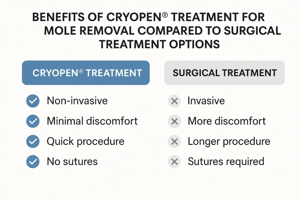 Table to show the benefits of getting moles removed Greater London (Tower Hamlets) from LA LIPO