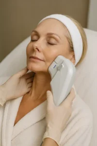 Woman receiving HIFU non surgical facelift treatment Greater London (Tower Hamlets)