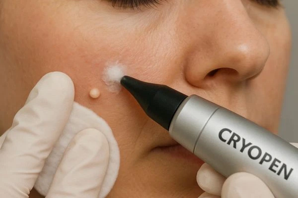 Woman receiving milia removal treatment Greater London (Tower Hamlets)