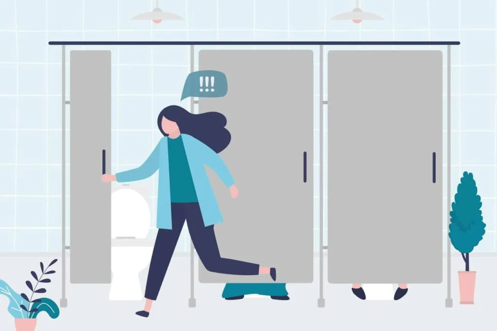 graphic of Urine incontinence Greater London (Tower Hamlets) woman running to the toilet.