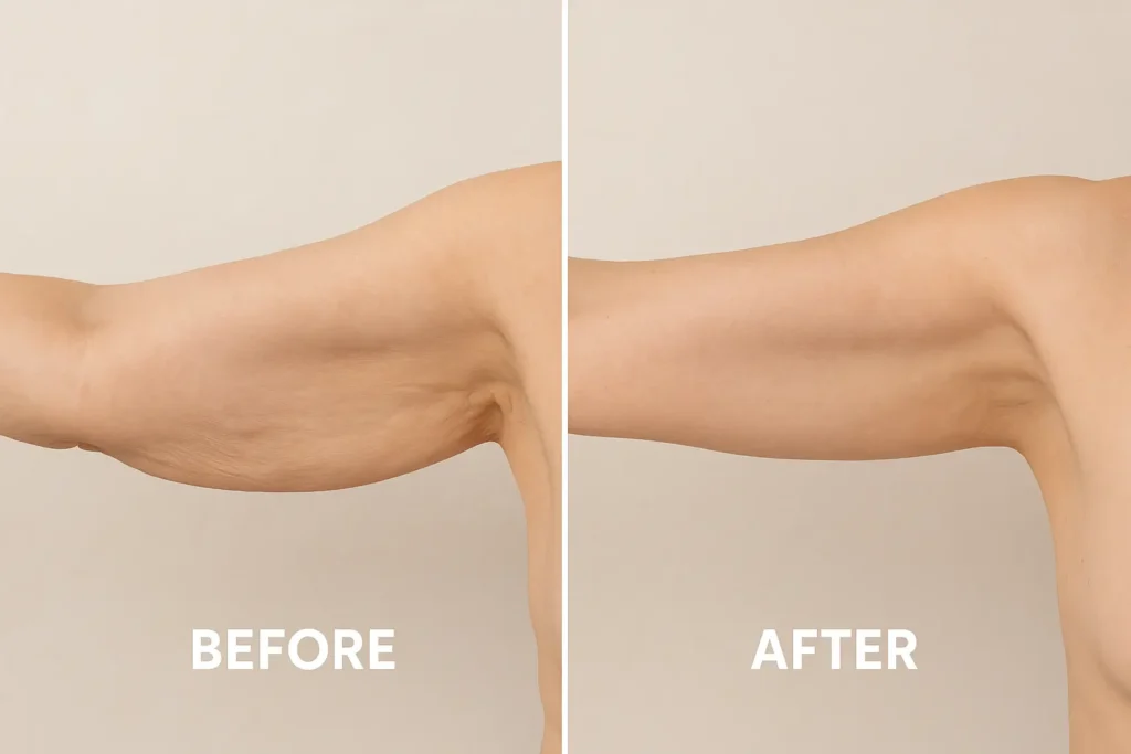 Picture of LA LIPO Greater London (Tower Hamlets) before and after results of skin tightening treatment on the upper arms.